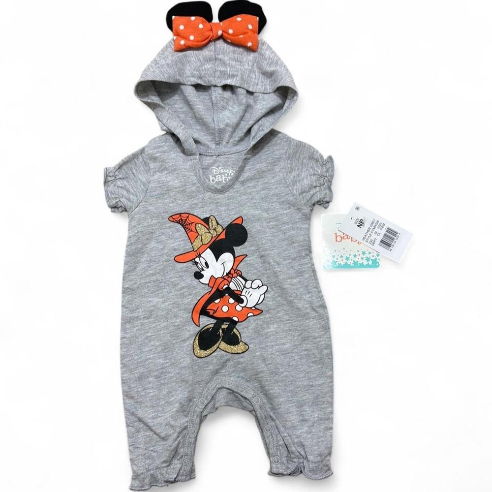 Disney Romper Baby Minnie Mouse Halloween Hooded Ears Spooky cute Witch Newborn